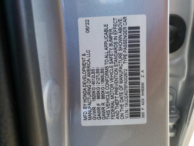 19UDE4G76PA002872 - 2023 ACURA INTEGRA A-SPEC TECH SILVER photo 10