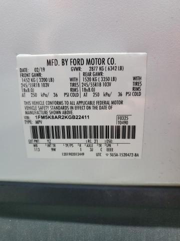 1FM5K8AR2KGB22411 - 2019 FORD EXPLORER POLICE INTERCEPTOR WHITE photo 14