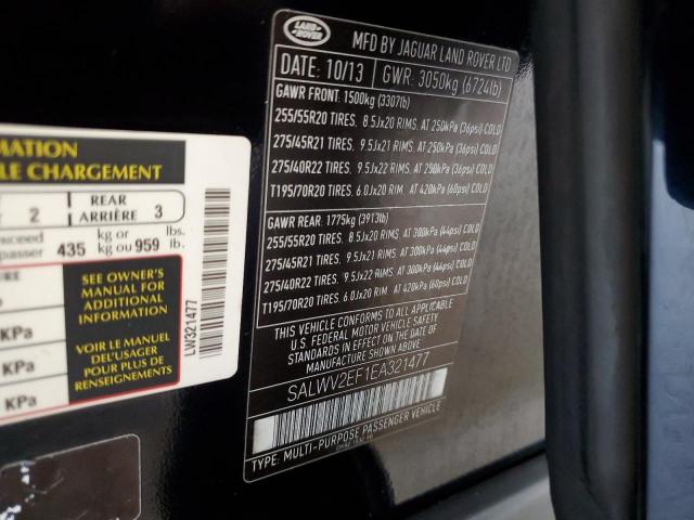 SALWV2EF1EA321477 - 2014 LAND ROVER RANGE ROVE AUTOBIOGRAPHY BLACK photo 13