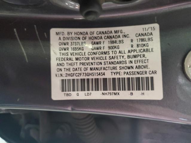 2HGFC2F73GH515454 - 2016 HONDA CIVIC EX GRAY photo 12