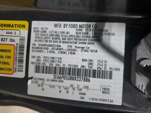 3FA6P0SU8KR227886 - 2019 FORD FUSION TITANIUM CHARCOAL photo 12