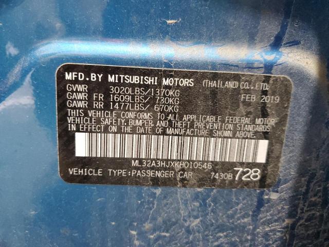 ML32A3HJXKH010546 - 2019 MITSUBISHI MIRAGE ES 蓝色 照片 13