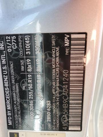 4JGDA5HB9CA041240 - 2012 MERCEDES-BENZ ML 350 4MATIC SILVER photo 13