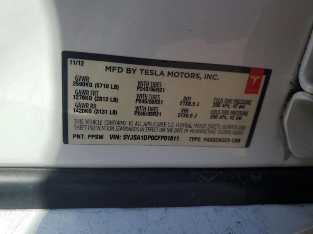 5YJSA1DP0CFP01811 - 2012 TESLA MODEL S Blanco foto 12
