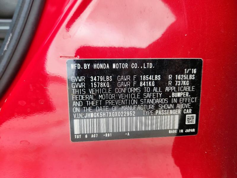 JHMGK5H7XGX022952 - 2016 HONDA FIT EX 红色 照片 12