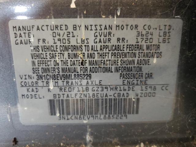 3N1CN8EV9ML885229 - 2021 NISSAN VERSA SV GRAY photo 12