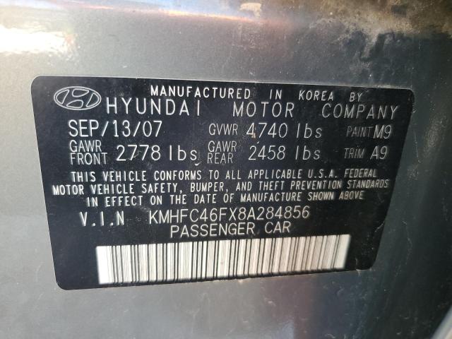 KMHFC46FX8A284856 - 2008 HYUNDAI AZERA SE GREEN photo 10