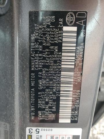 2T1BR32E67C827204 - 2007 TOYOTA COROLLA CE GRAY photo 12