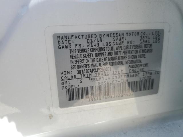 3N1AB7APXJY259401 - 2018 NISSAN SENTRA S 白色 照片 13