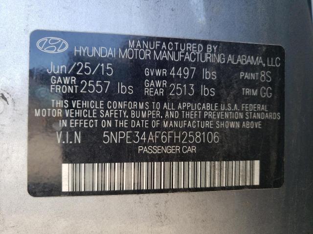 5NPE34AF6FH258106 - 2015 HYUNDAI SONATA SPORT SILVER photo 10