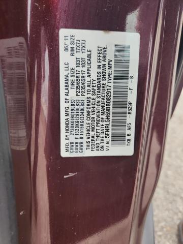 5FNRL5H69BB082917 - 2011 HONDA ODYSSEY EXL BURGUNDY photo 13