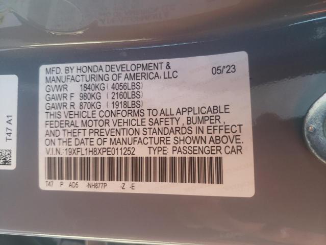 19XFL1H8XPE011252 - 2023 HONDA CIVIC SPORT TOURING GRAY photo 12