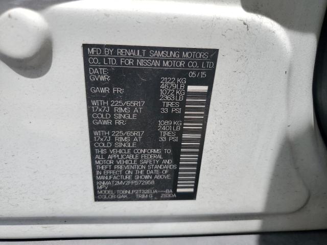 KNMAT2MV2FP572958 - 2015 NISSAN ROGUE S WHITE photo 12