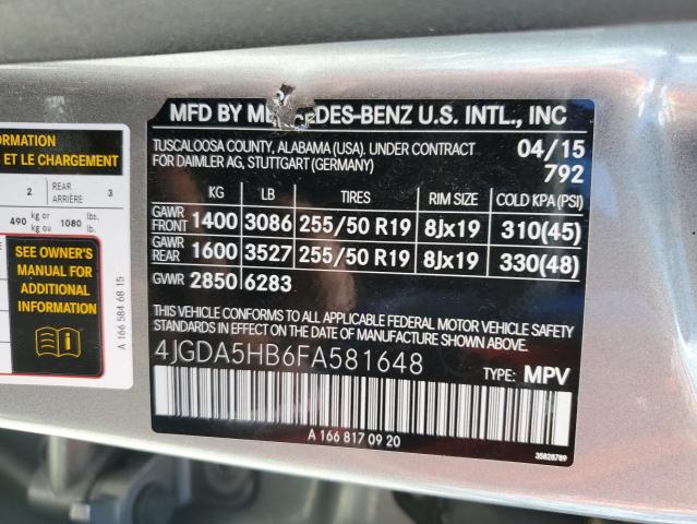 4JGDA5HB6FA581648 - 2015 MERCEDES-BENZ ML 350 4MATIC GRAY photo 13
