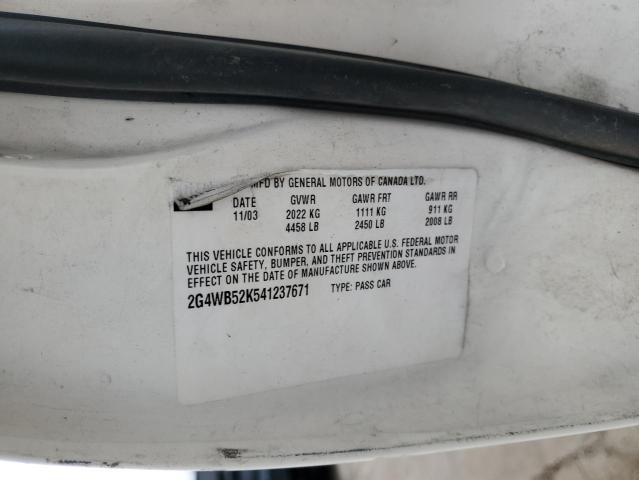 2G4WB52K541237671 - 2004 BUICK REGAL LS WHITE photo 12