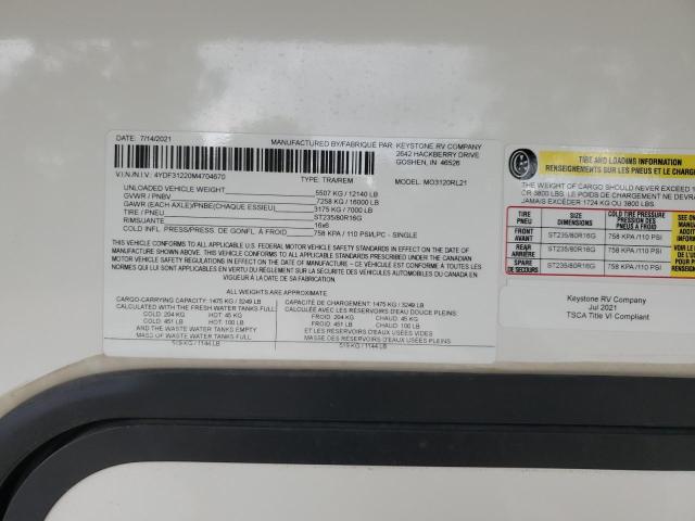 4YDF31220M4704670 - 2021 KEYSTONE MONTANA CREAM photo 10