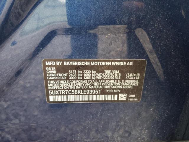 5UXTR7C58KLE93951 - 2019 BMW X3 SDRIVE30I BLUE photo 13