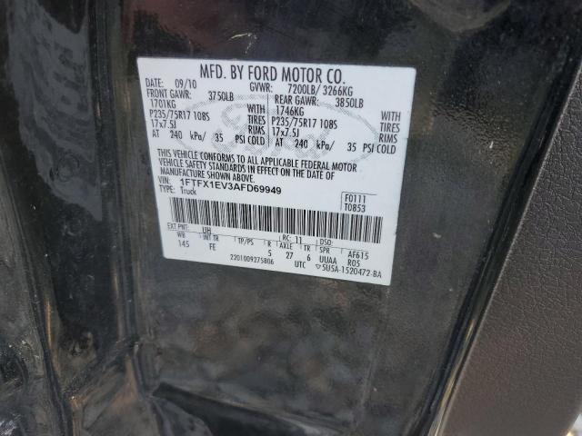 1FTFX1EV3AFD69949 - 2010 FORD F150 SUPER CAB BLACK photo 12