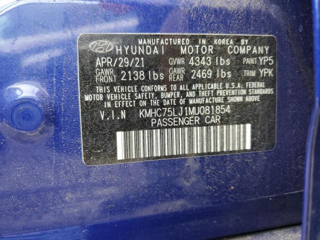 KMHC75LJ1MU081854 - 2021 HYUNDAI IONIQ SE BLUE photo 12