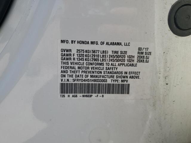 5FRYD4H51HB033003 - 2017 ACURA MDX TECHNOLOGY Blanc photo 13