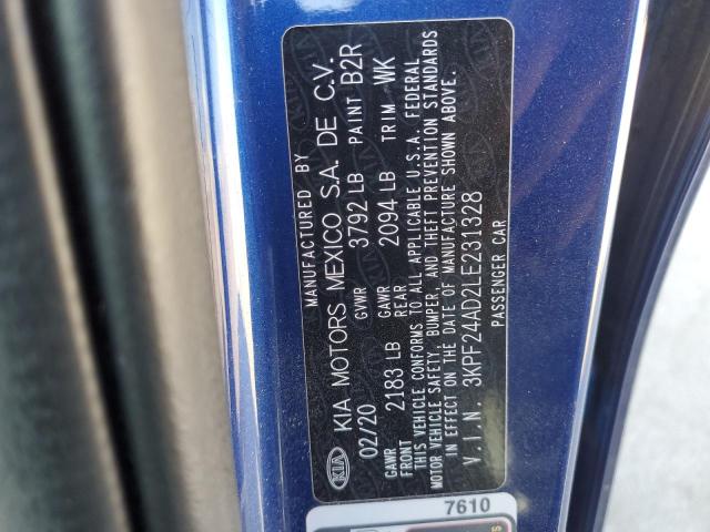 3KPF24AD2LE231328 - 2020 KIA FORTE FE 蓝色 照片 12