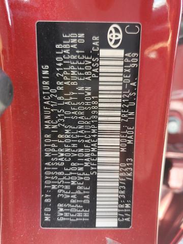 5YFEPMAE4MP189881 - 2021 TOYOTA COROLLA LE Қызыл фото 12