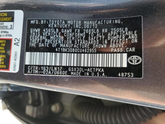 4T1BK3DB0CU462955 - 2012 TOYOTA AVALON BASE CHARCOAL photo 12