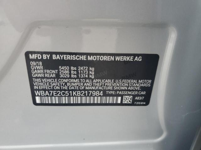 WBA7E2C51KB217984 - 2019 BMW 740 I SILVER photo 12