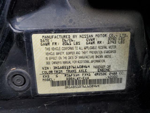 3N1AB51D76L608464 - 2006 NISSAN SENTRA SE-R SPEC V BLACK photo 12