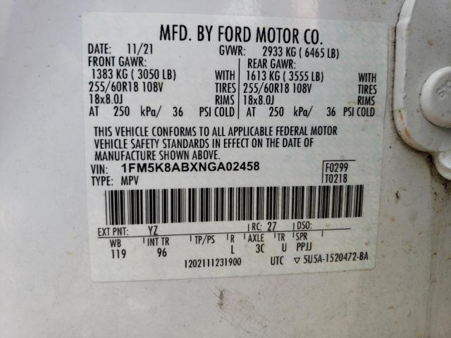 1FM5K8ABXNGA02458 - 2022 FORD EXPLORER POLICE INTERCEPTOR 白色 照片 13