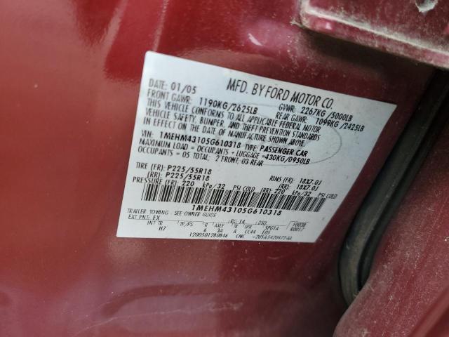 1MEHM43105G610318 - 2005 MERCURY MONTEGO PREMIER BURGUNDY photo 12