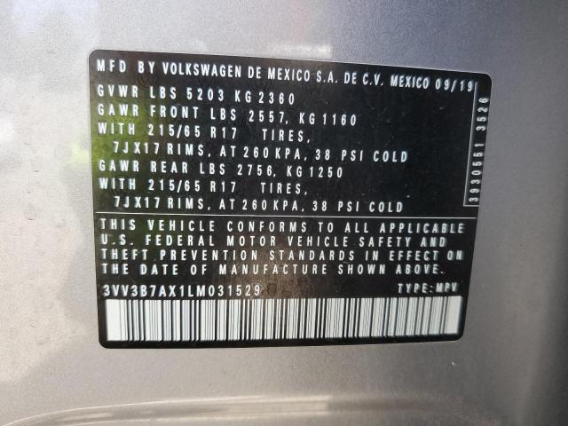 3VV3B7AX1LM031529 - 2020 VOLKSWAGEN TIGUAN SE 银色 照片 12