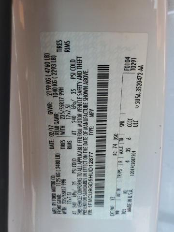 1FMCU9GD5HUD12877 - 2017 FORD ESCAPE SE WHITE photo 12