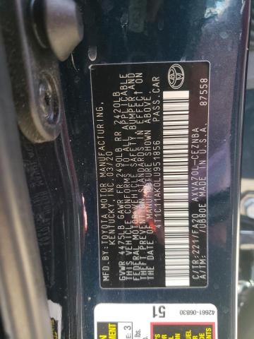 4T1C11AK0LU951856 - 2020 TOYOTA CAMRY LE BLUE photo 12