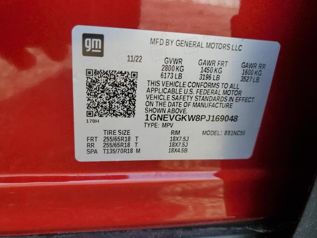 1GNEVGKW8PJ169048 - 2023 CHEVROLET TRAVERSE LT 红色 照片 13