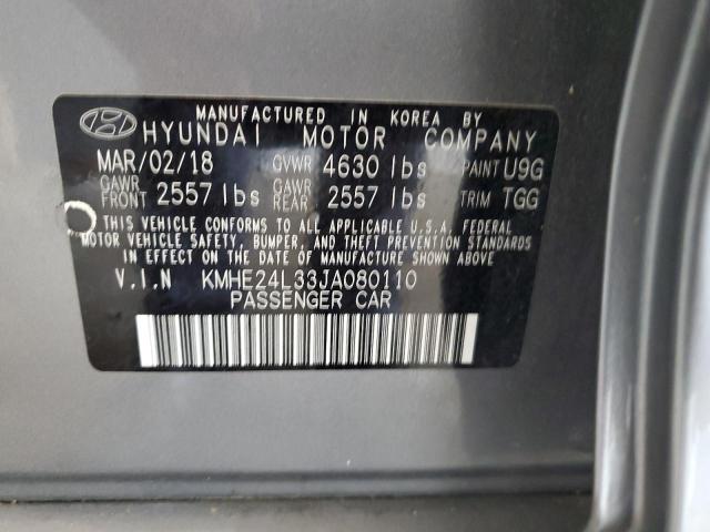 KMHE24L33JA080110 - 2018 HYUNDAI SONATA HYBRID GRAY photo 13