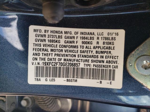 19XFC2F70GE206857 - 2016 HONDA CIVIC EX GRAY photo 12