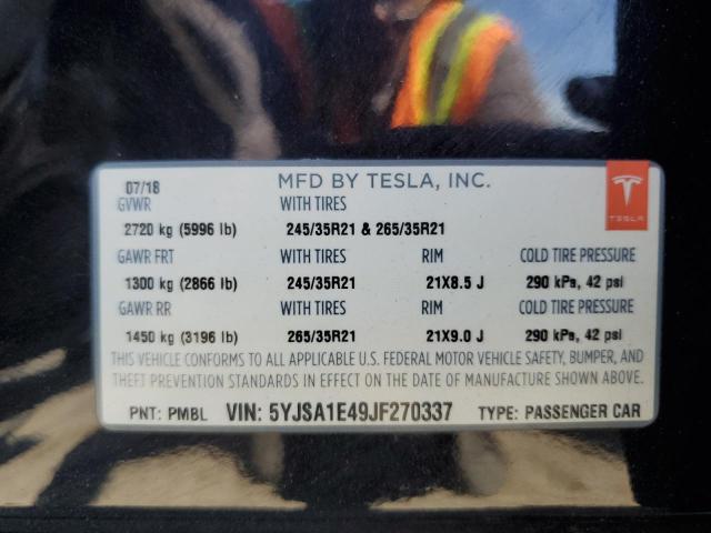 5YJSA1E49JF270337 - 2018 TESLA MODEL S Qara foto 12