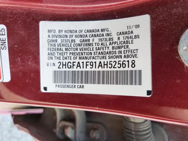 2HGFA1F91AH525618 - 2010 HONDA CIVIC EXL RED photo 13