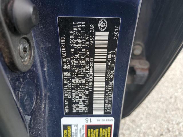 4T1BK1EBXDU049218 - 2013 TOYOTA AVALON BASE 蓝色 照片 12