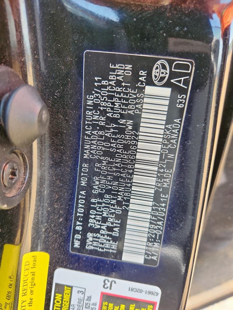 2T1BU4EE4BC606922 - 2011 TOYOTA COROLLA BASE Czarny zdjęcie 13