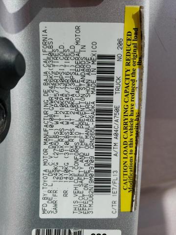 3TMJU62N19M079709 - 2009 TOYOTA TACOMA DOUBLE CAB PRERUNNER SILVER photo 12