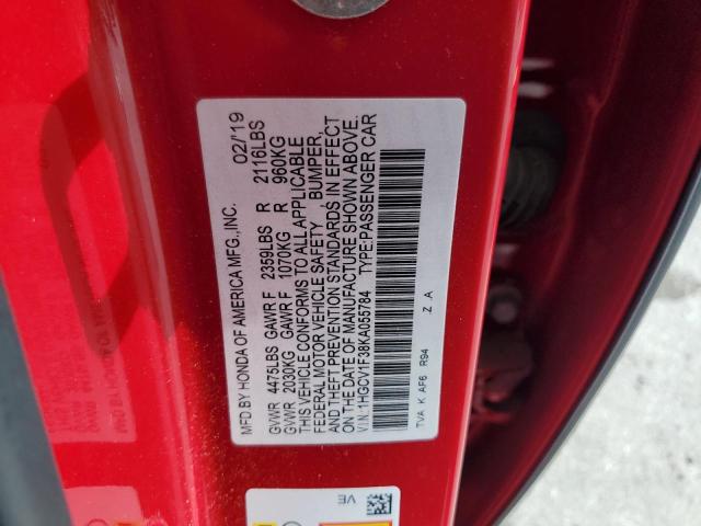 1HGCV1F38KA055784 - 2019 HONDA ACCORD SPORT Rouge photo 12