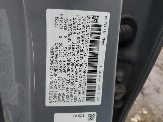 2HGFE2F52SH517827 - 2025 HONDA CIVIC SPORT GRAY photo 12