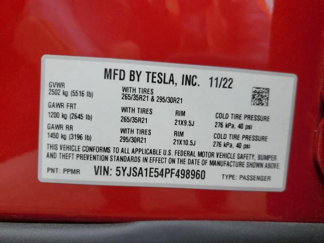 5YJSA1E54PF498960 - 2023 TESLA MODEL S RED photo 13