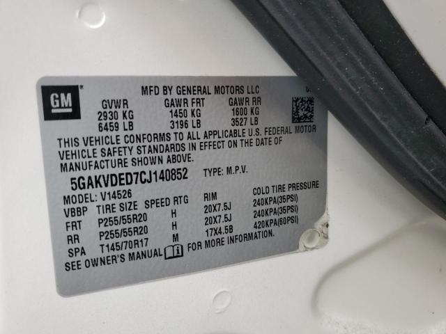 5GAKVDED7CJ140852 - 2012 BUICK ENCLAVE WHITE photo 13