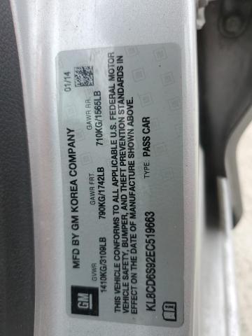 KL8CD6S92EC519663 - 2014 CHEVROLET SPARK 1LT SILVER photo 12