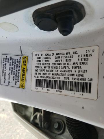 19UUA8F76CA039306 - 2012 ACURA TL WHITE photo 12