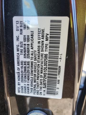 5J6TF2H51DL002586 - 2013 HONDA CROSSTOUR EXL გრაფიტი ფოტო 12