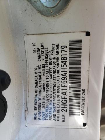 2HGFA1F69AH548179 - 2010 HONDA CIVIC LX-S Սպիտակ լուսանկար 12